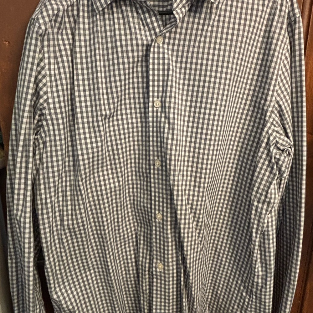 Banana Republic Men's Black and White Checkered Shirt